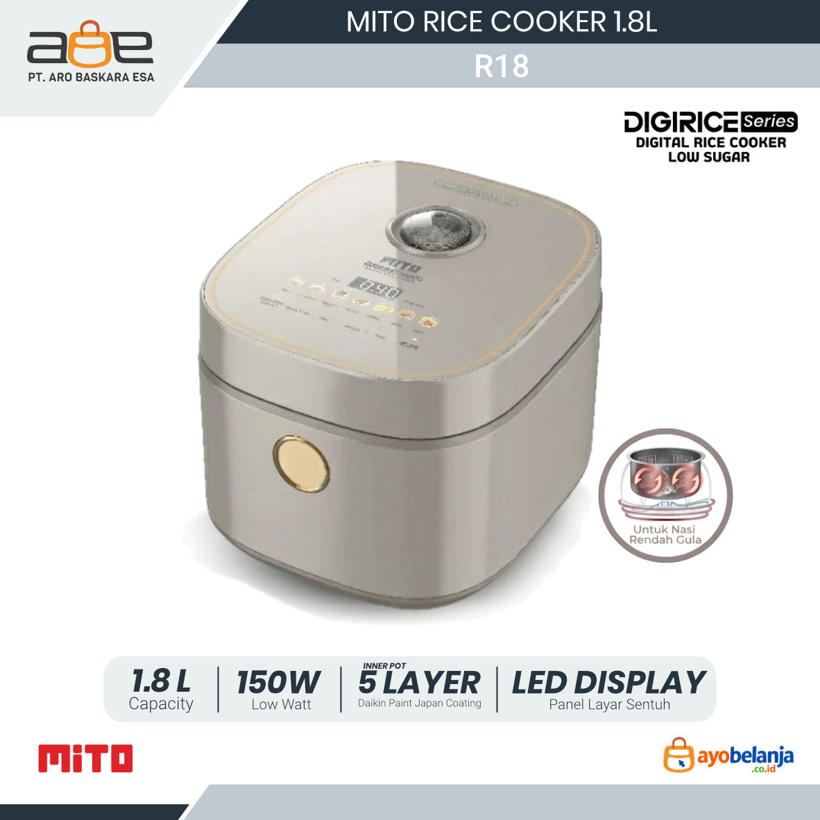 MITO - RICE COOKER - R18 LOW SUGAR - 1.8L